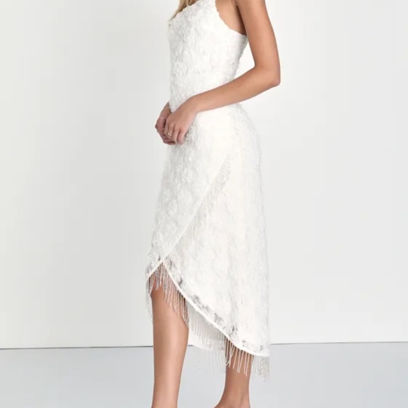 Lulus Stunning Destiny Ivory One-shoulder 3d Floral Midi Dress White - Size S - Picture 4 of 5